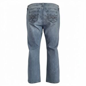 Torrid Denim Womens 14 Blue Bootcut Jeans Embellished Pockets Whiskered Stretch